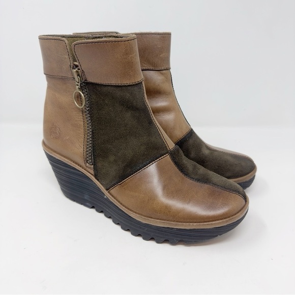 Fly London Yime Patchwork Wedge Ankle Boots - Picture 1 of 9